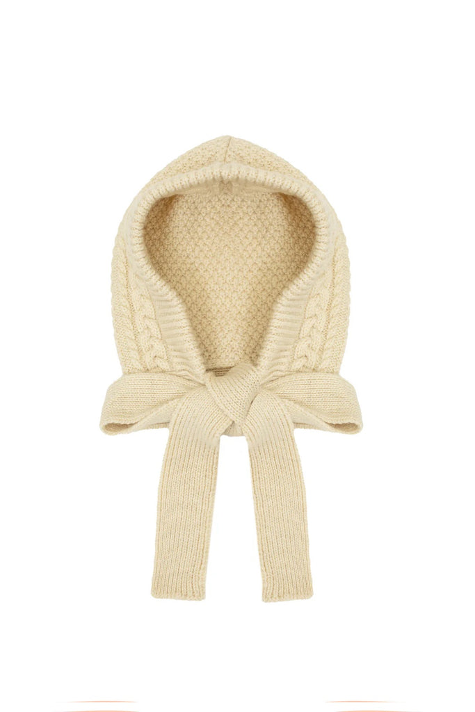 Beige knitted hood on a white background
