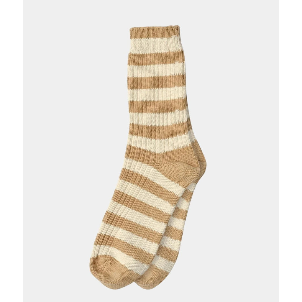 Undyed organic cotton crew socks in Brown Stripe